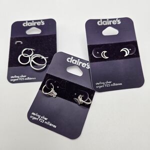 NEW Claire's Dainty Sterling Silver 925 Small Earrings Hoops Butterflies Moons